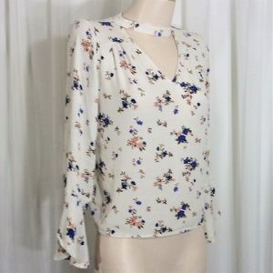 American Eagle Choker Bell Floral Sleeve Blouse S